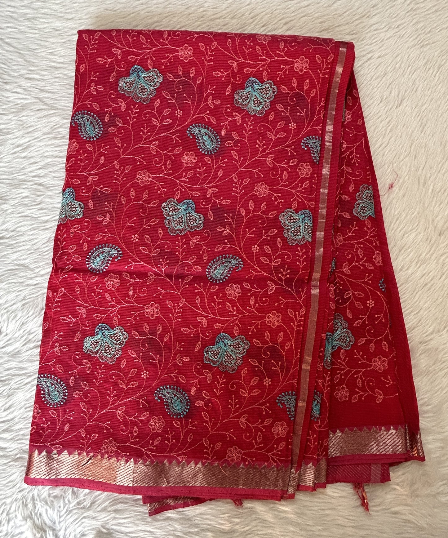 Mangalagiri Chikankari Saree Pink colored Saree complemented with a Mangalagiri Border. - Sampradaya Designer Studio