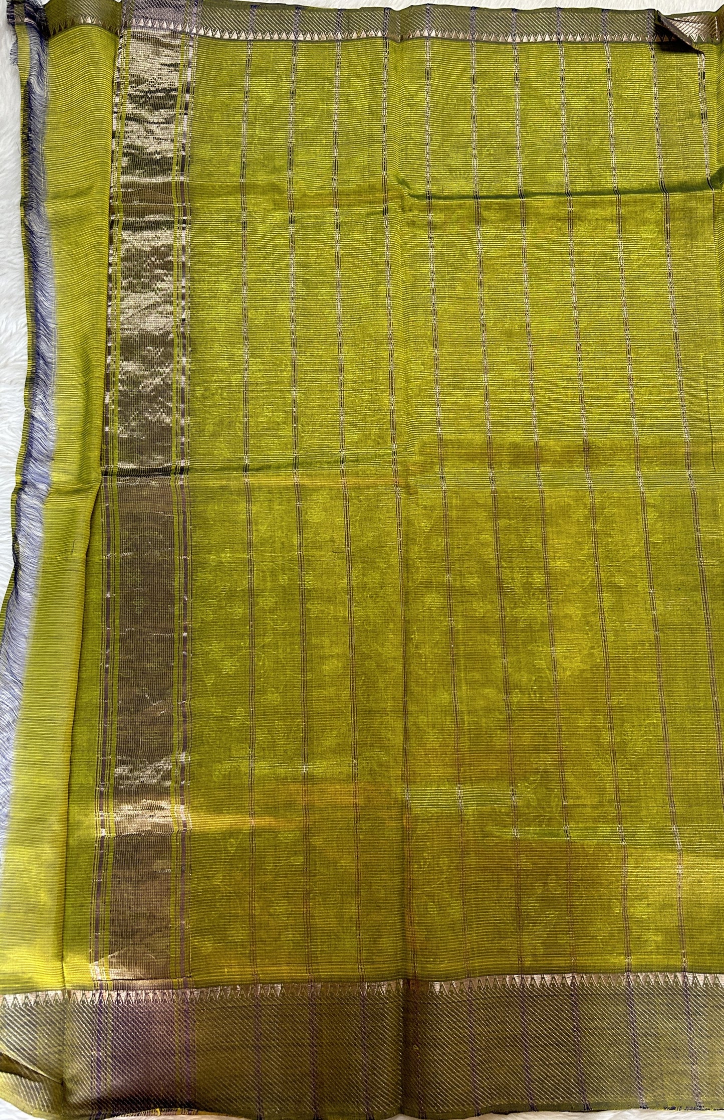 Mangalagiri Chikankari Saree Green colored Saree complemented with a Mangalagiri Border. - Sampradaya Designer Studio