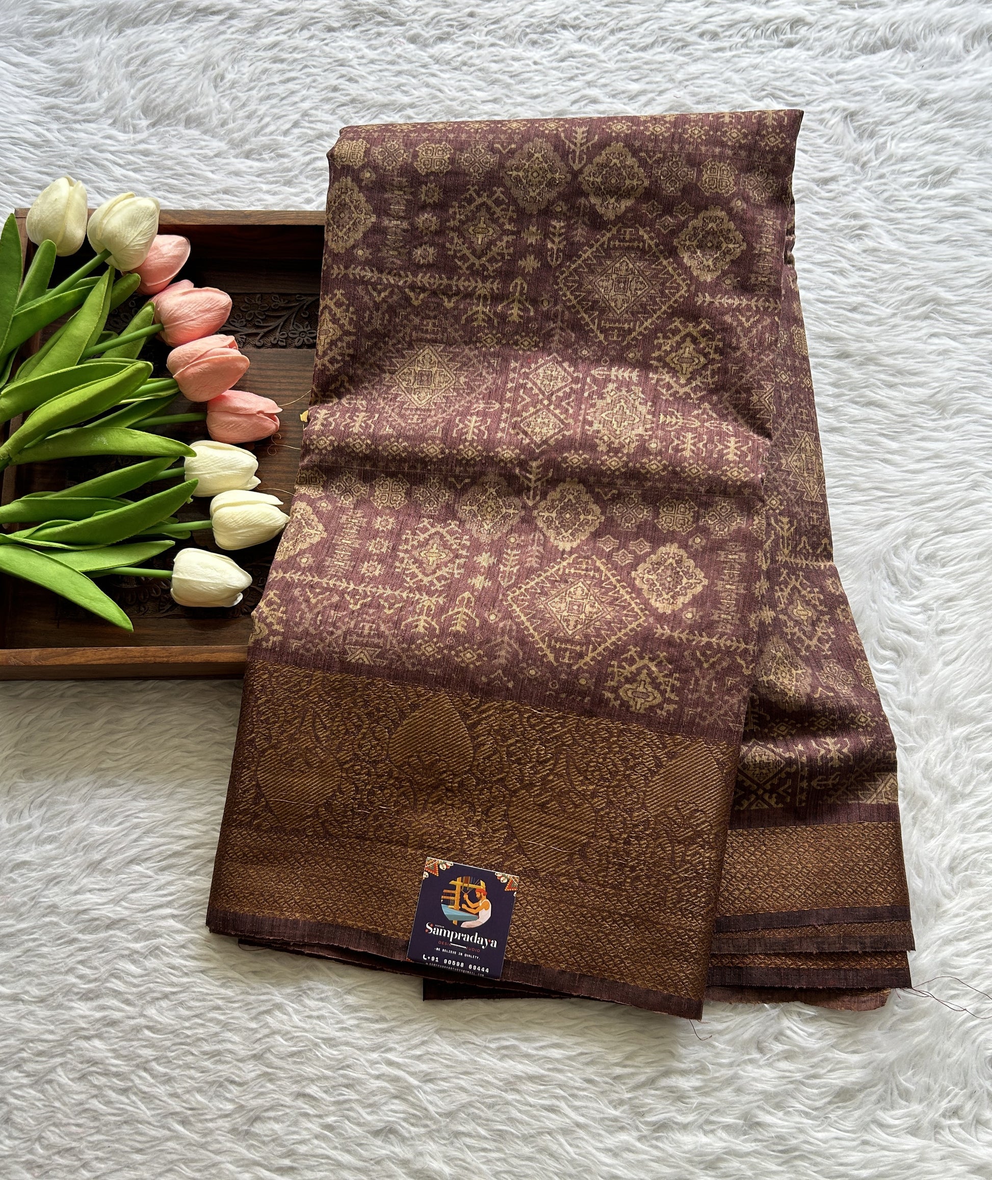 Maheshwari Chanderi Cotton Saree Dark Magenta Colored Complemented with a Zari Border. - Sampradaya Designer Studio