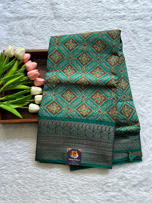 Maheshwari Chanderi Cotton Saree Rama Green Colored Complemented with a Zari Border. - Sampradaya Designer Studio