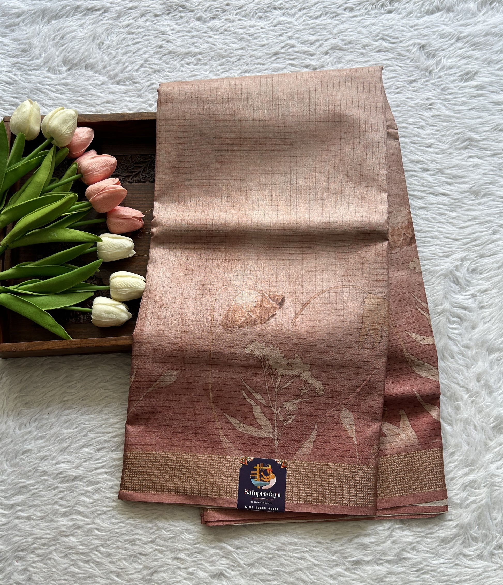 Semi Tussar Saree Light Onion Pink Colored complemented with a Zari Border. - Sampradaya Designer Studio