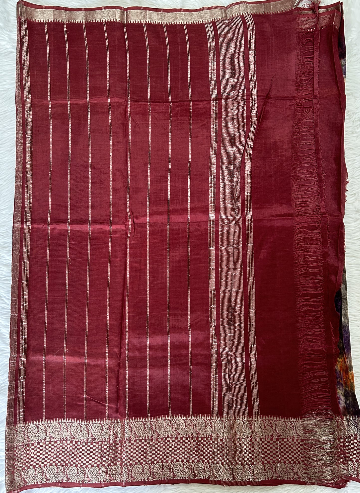 Mangalagiri Pattu Shibori Saree Purple and Maroon colored Saree complemented with a Mangalagiri Border - Sampradaya Designer Studio