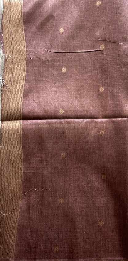 Semi Tussar Saree Sea Green Colored complemented with a Brown Color Zari Border. - Sampradaya Designer Studio