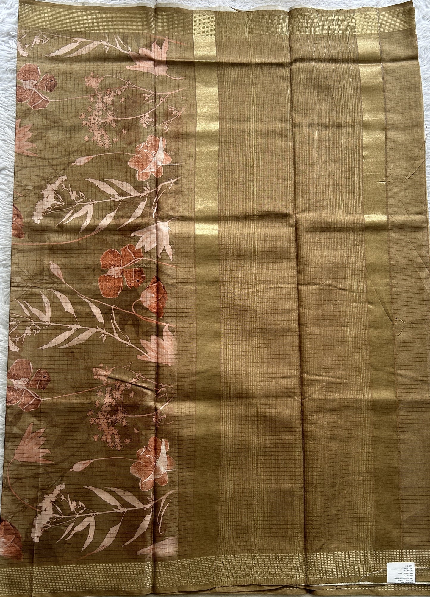 Semi Tussar Saree Light Olive Green Colored complemented with a Zari Border. - Sampradaya Designer Studio