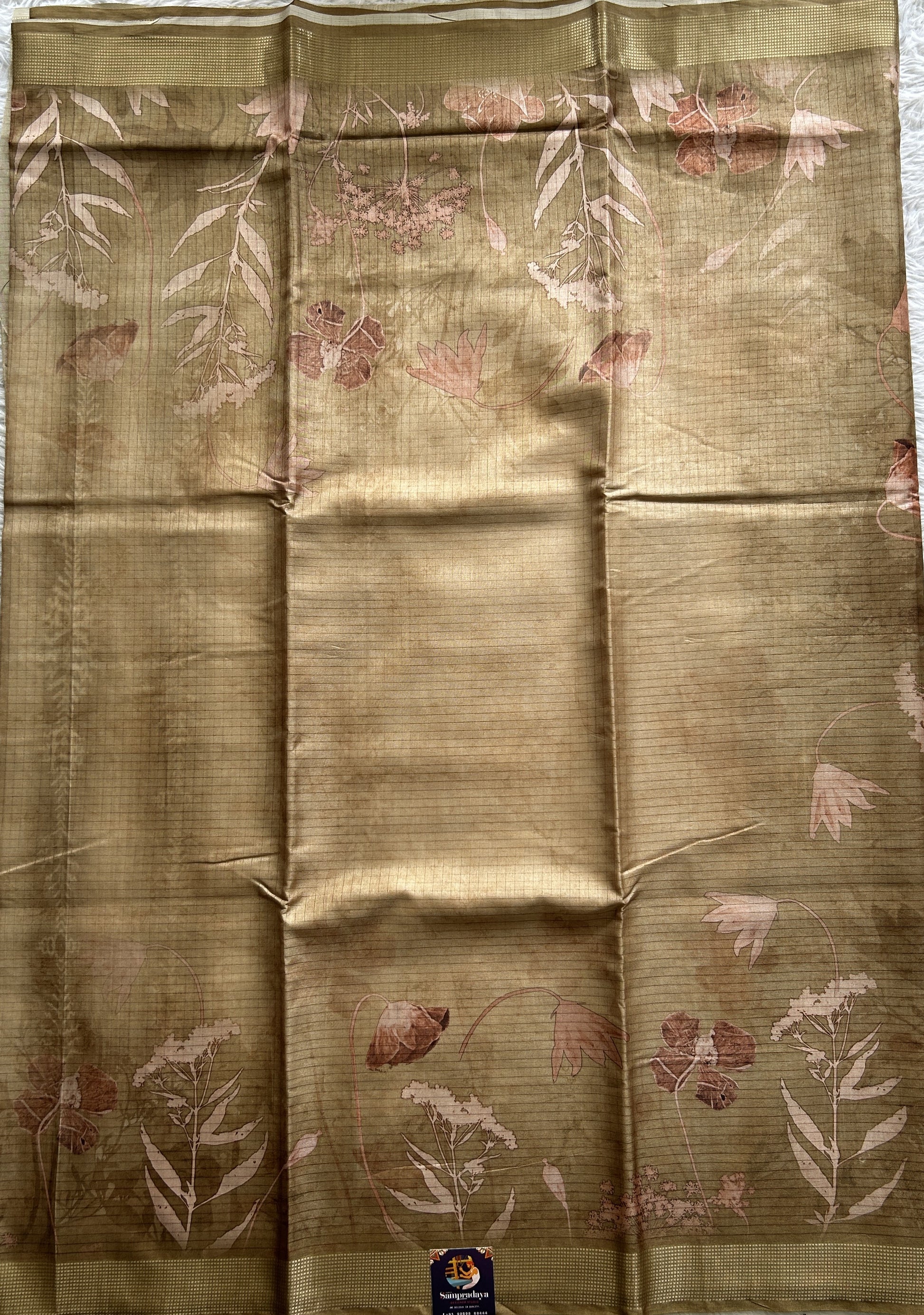 Semi Tussar Saree Light Olive Green Colored complemented with a Zari Border. - Sampradaya Designer Studio