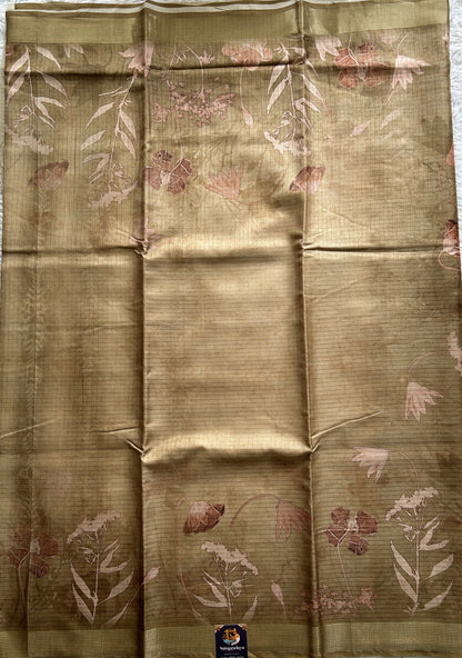 Semi Tussar Saree Light Olive Green Colored complemented with a Zari Border. - Sampradaya Designer Studio