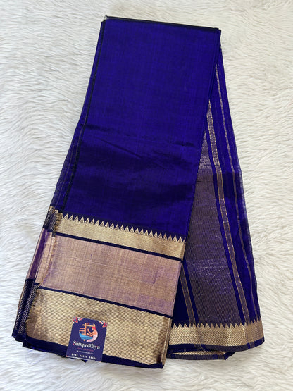 Mangalagiri Plain Pattu Saree Dark Purple colored Saree complemented with a Gold Mangalagiri  Border - Sampradaya Designer Studio