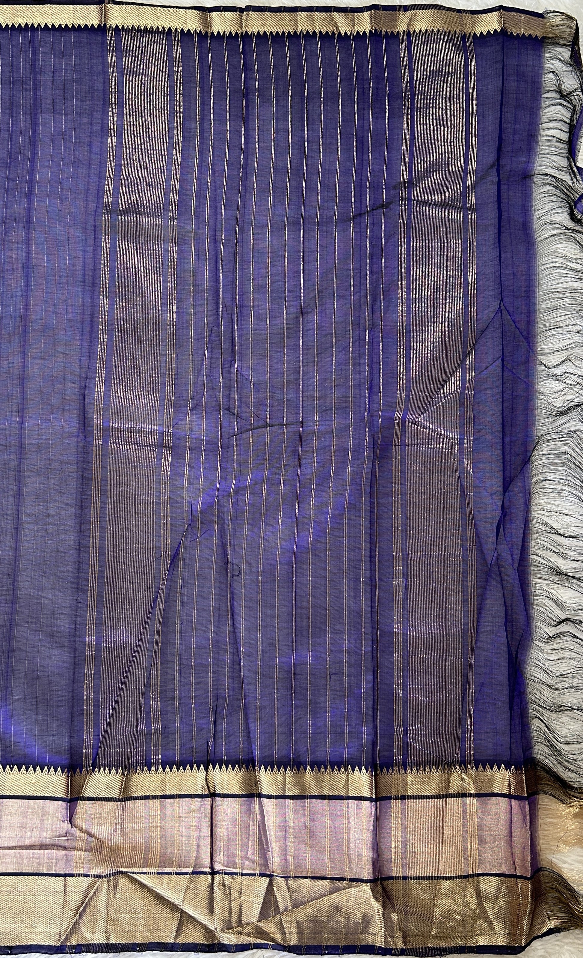 Mangalagiri Plain Pattu Saree Dark Purple colored Saree complemented with a Gold Mangalagiri  Border - Sampradaya Designer Studio