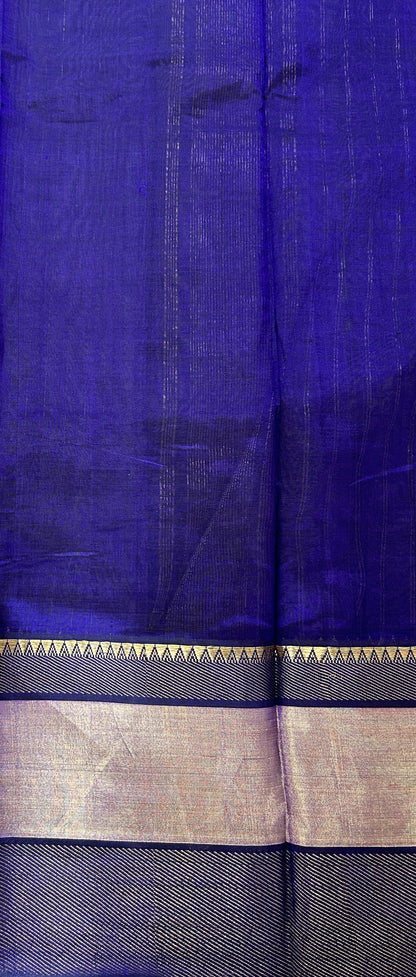 Mangalagiri Plain Pattu Saree Dark Purple colored Saree complemented with a Gold Mangalagiri  Border - Sampradaya Designer Studio