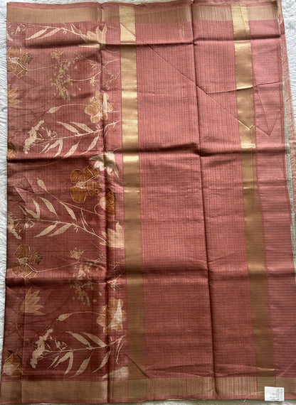 Semi Tussar Saree Light Onion Pink Colored complemented with a Zari Border. - Sampradaya Designer Studio