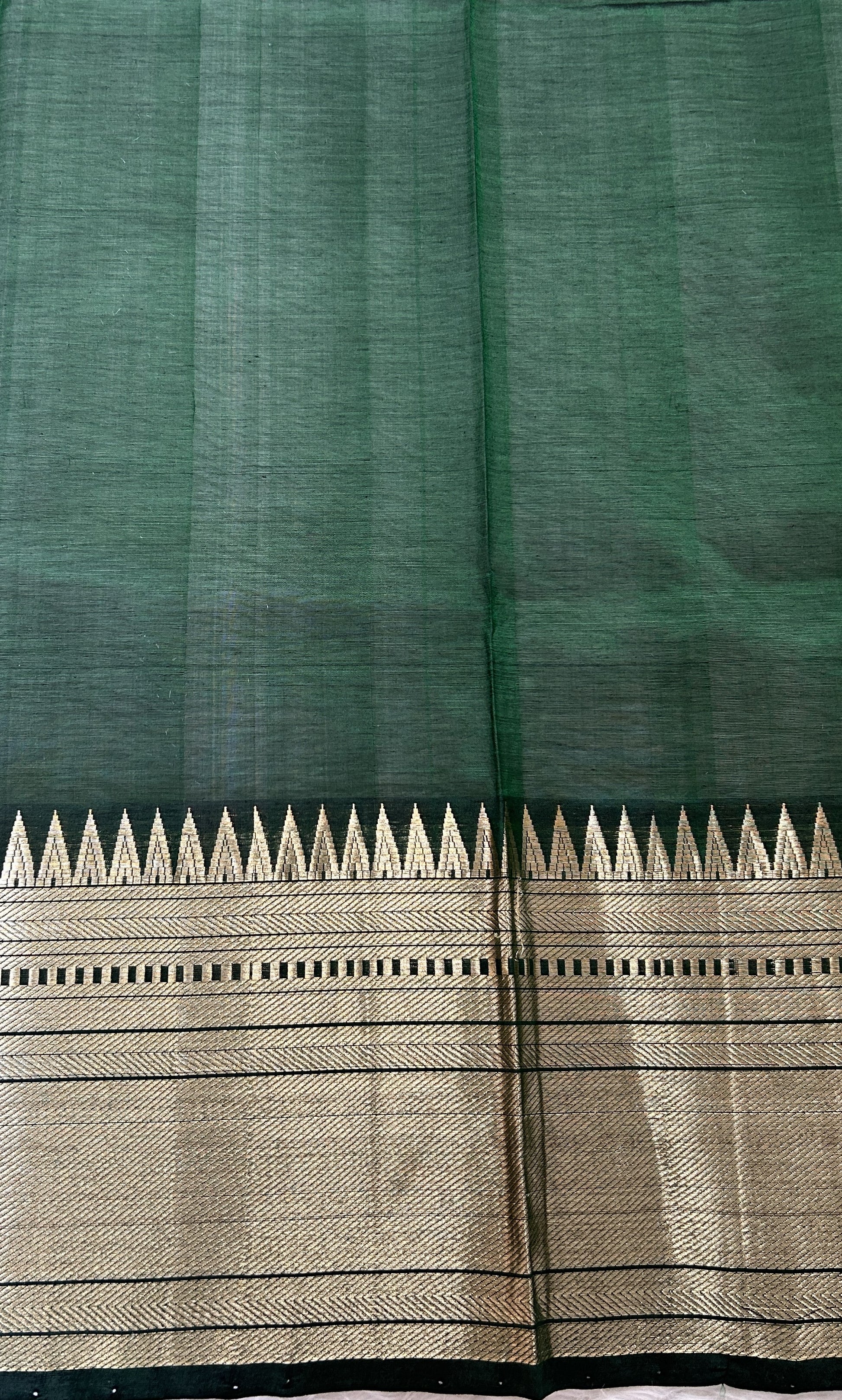 Mangalagiri Plain Pattu Saree Bottle Green colored Saree complemented with a Gold Mangalagiri  Border - Sampradaya Designer Studio