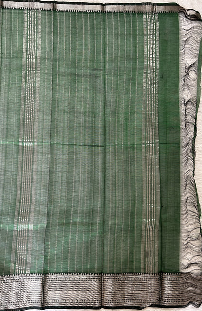 Mangalagiri Plain Pattu Saree Bottle Green colored Saree complemented with a Silver Mangalagiri Border - Sampradaya Designer Studio