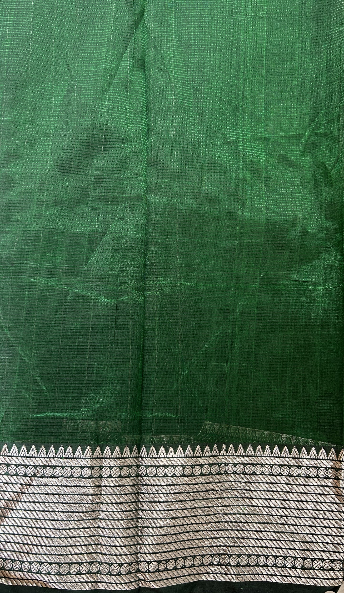 Mangalagiri Plain Pattu Saree Bottle Green colored Saree complemented with a Silver Mangalagiri Border - Sampradaya Designer Studio