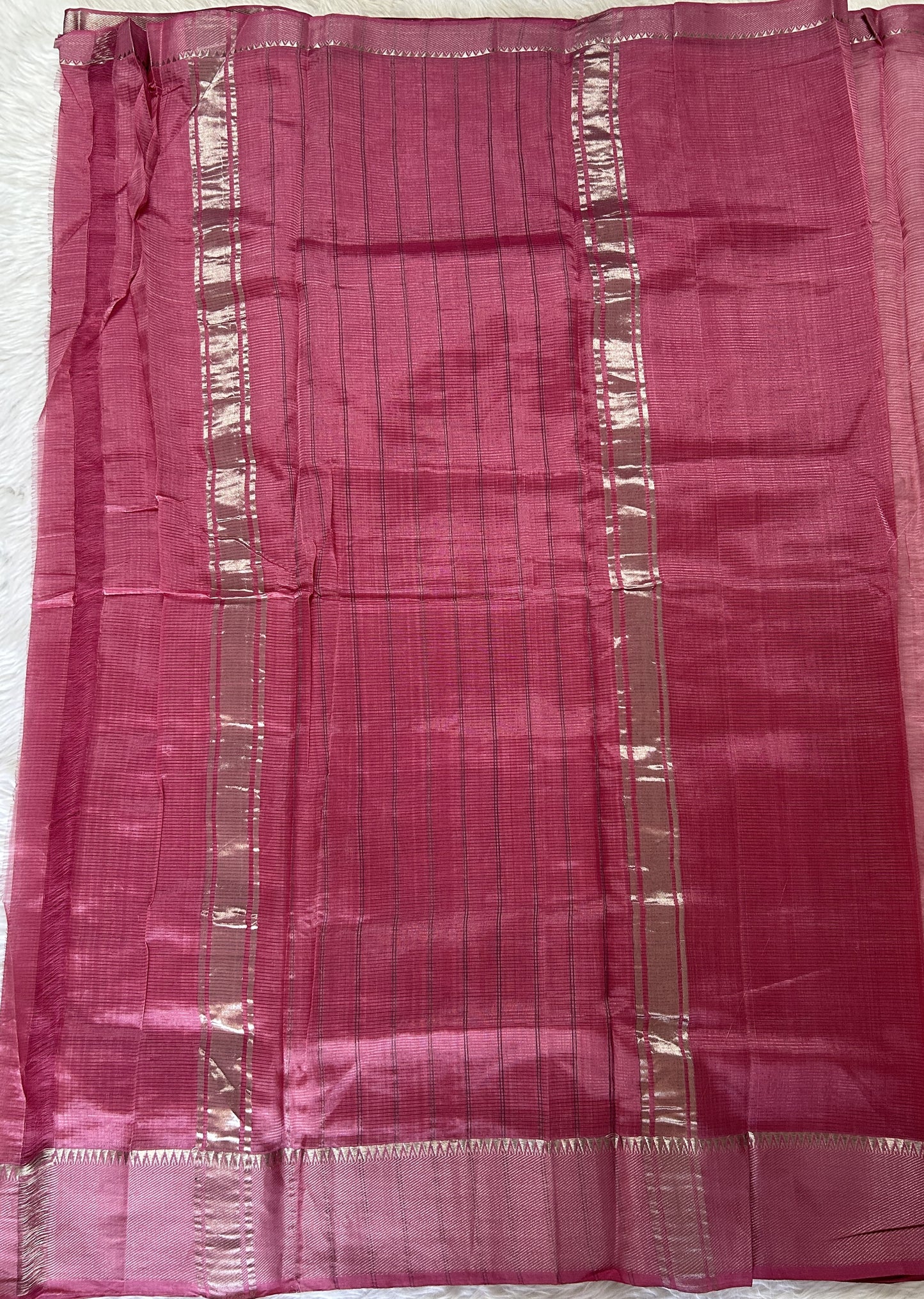 Mangalagiri Plain Pattu Saree Onion Pink colored Saree complemented with a Silver Mangalagiri Border - Sampradaya Designer Studio