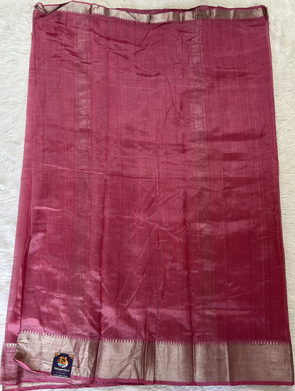 Mangalagiri Plain Pattu Saree Onion Pink colored Saree complemented with a Silver Mangalagiri Border - Sampradaya Designer Studio