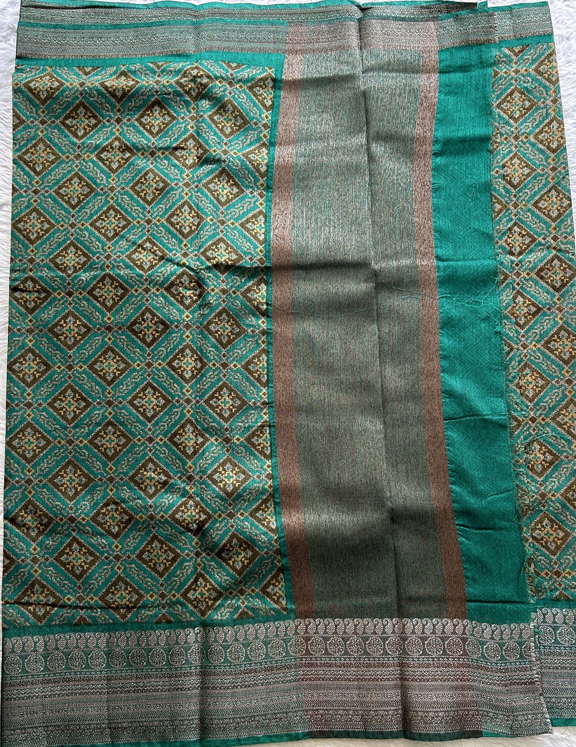 Maheshwari Chanderi Cotton Saree Rama Green Colored Complemented with a Zari Border. - Sampradaya Designer Studio