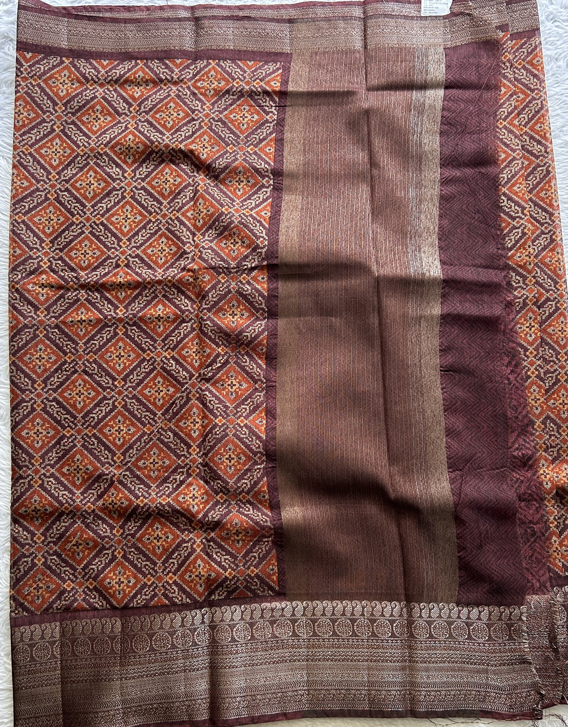 Maheshwari Chanderi Cotton Saree Brown Colored Complemented with a Zari Border. - Sampradaya Designer Studio