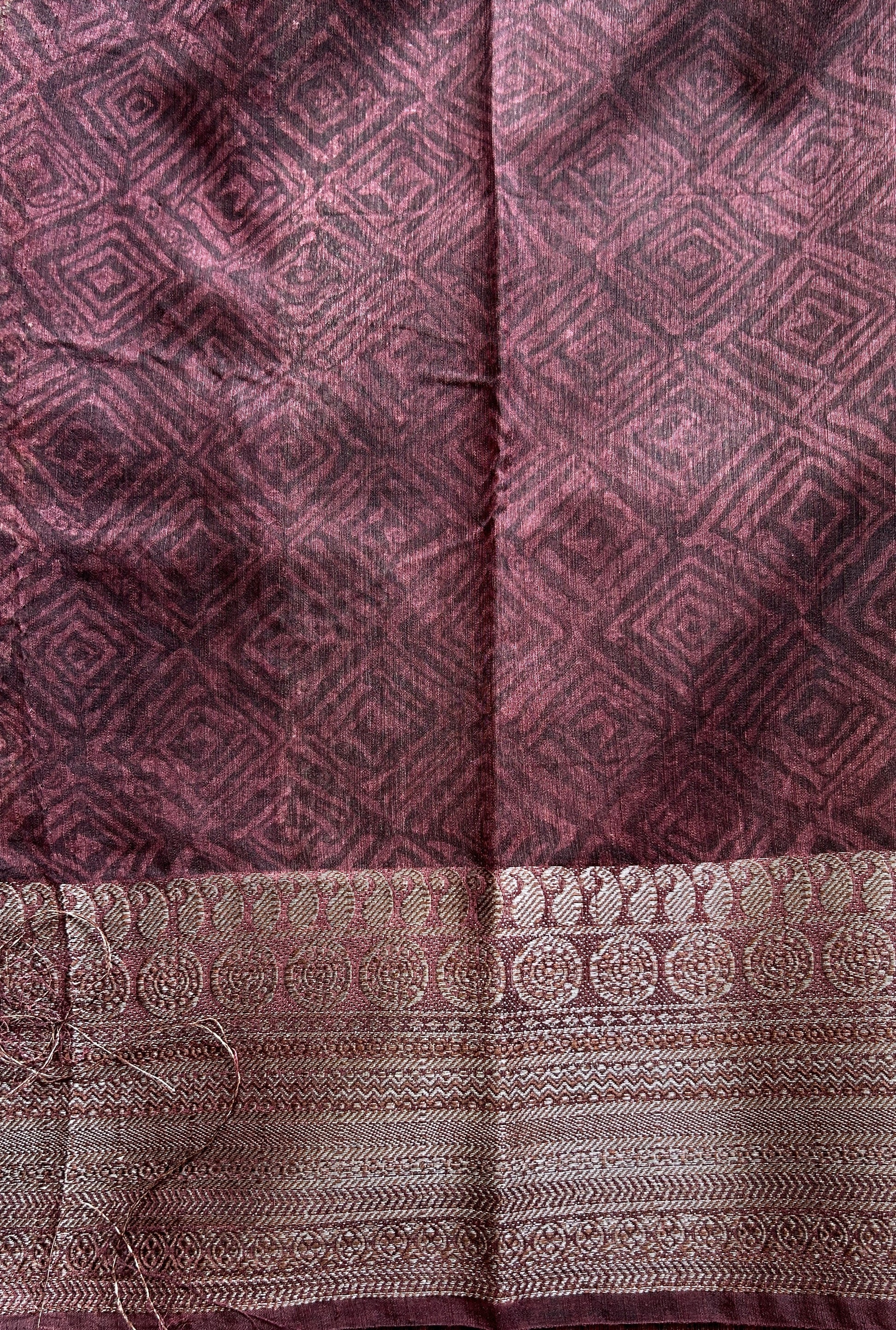 Maheshwari Chanderi Cotton Saree Brown Colored Complemented with a Zari Border. - Sampradaya Designer Studio