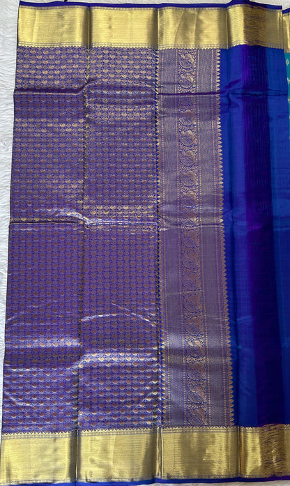 Kanjivaram Powerloom Silk Saree Turquoise Blue colored Saree complemented with a Royal Blue Colored Gold Kanchi border. - Sampradaya Designer Studio