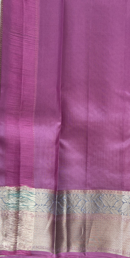 Kanjivaram Powerloom Silk Saree Parrot Green colored Saree complemented with a Baby Pink Colored Silver Kanchi border. - Sampradaya Designer Studio