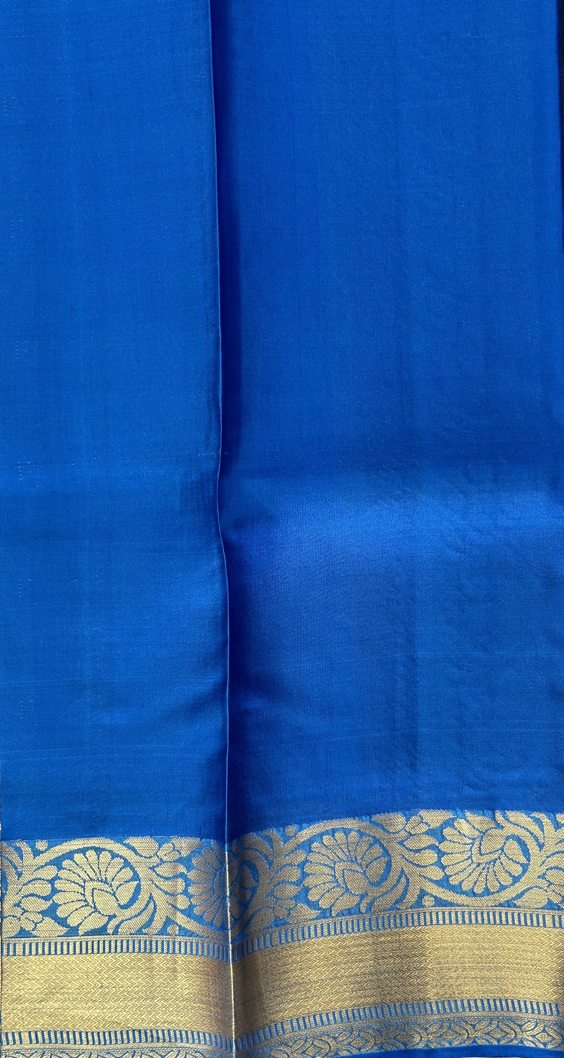 Kanjivaram Powerloom Silk Saree Carbon Blue colored Saree complemented with a Blue Colored Gold Kanchi border. - Sampradaya Designer Studio