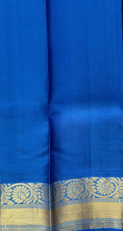 Kanjivaram Powerloom Silk Saree Carbon Blue colored Saree complemented with a Blue Colored Gold Kanchi border. - Sampradaya Designer Studio