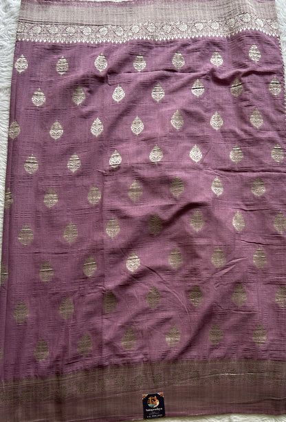 Semi Georgette Saree Lavender Colored Complemented with a Zari Border. - Sampradaya Designer Studio