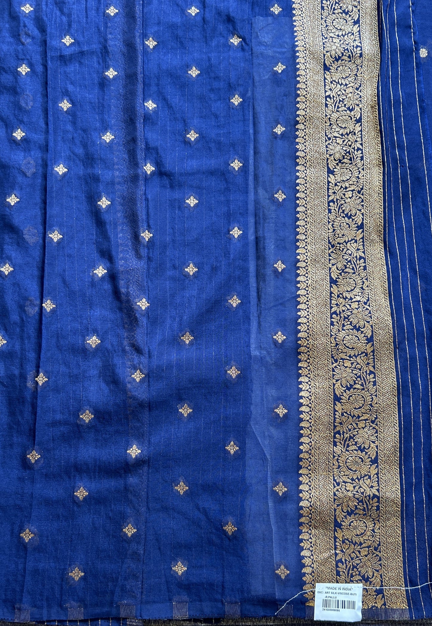 Semi Georgette Saree Navy Blue Colored Complemented with a Zari Border. - Sampradaya Designer Studio