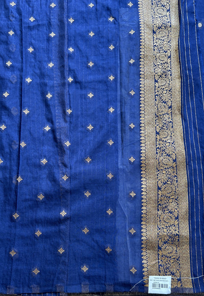 Semi Georgette Saree Navy Blue Colored Complemented with a Zari Border. - Sampradaya Designer Studio