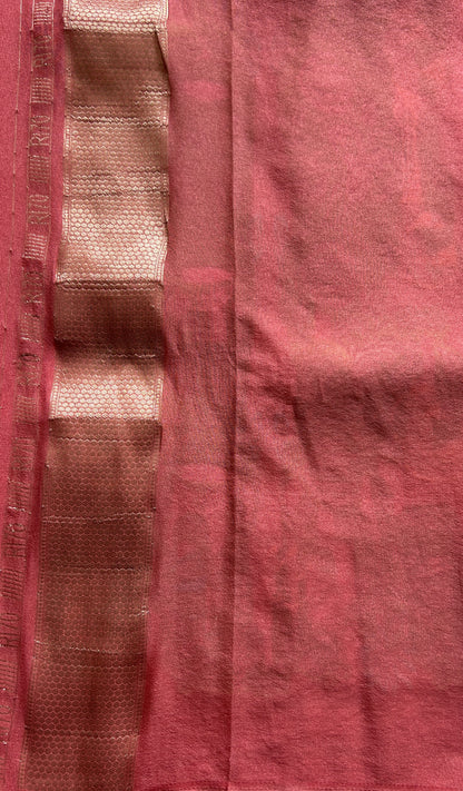 Semi Georgette Saree Pink Colored Complemented with a Zari Border. - Sampradaya Designer Studio