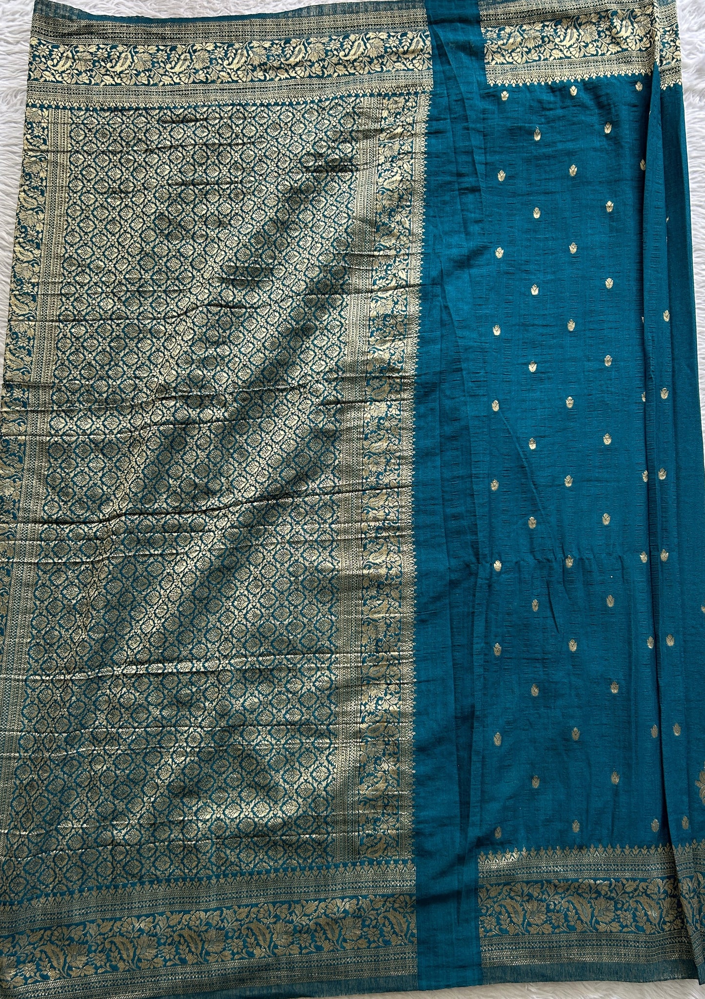 Semi Georgette Saree Rama Blue Colored Complemented with a Zari Border. - Sampradaya Designer Studio