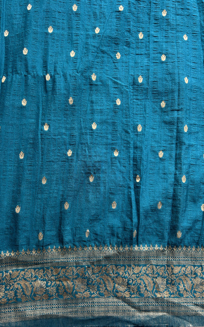 Semi Georgette Saree Rama Blue Colored Complemented with a Zari Border. - Sampradaya Designer Studio