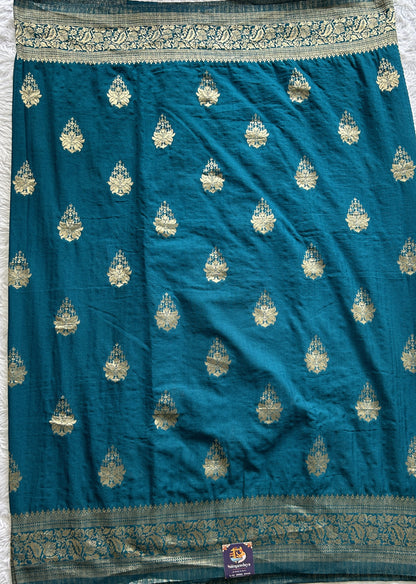 Semi Georgette Saree Rama Blue Colored Complemented with a Zari Border. - Sampradaya Designer Studio