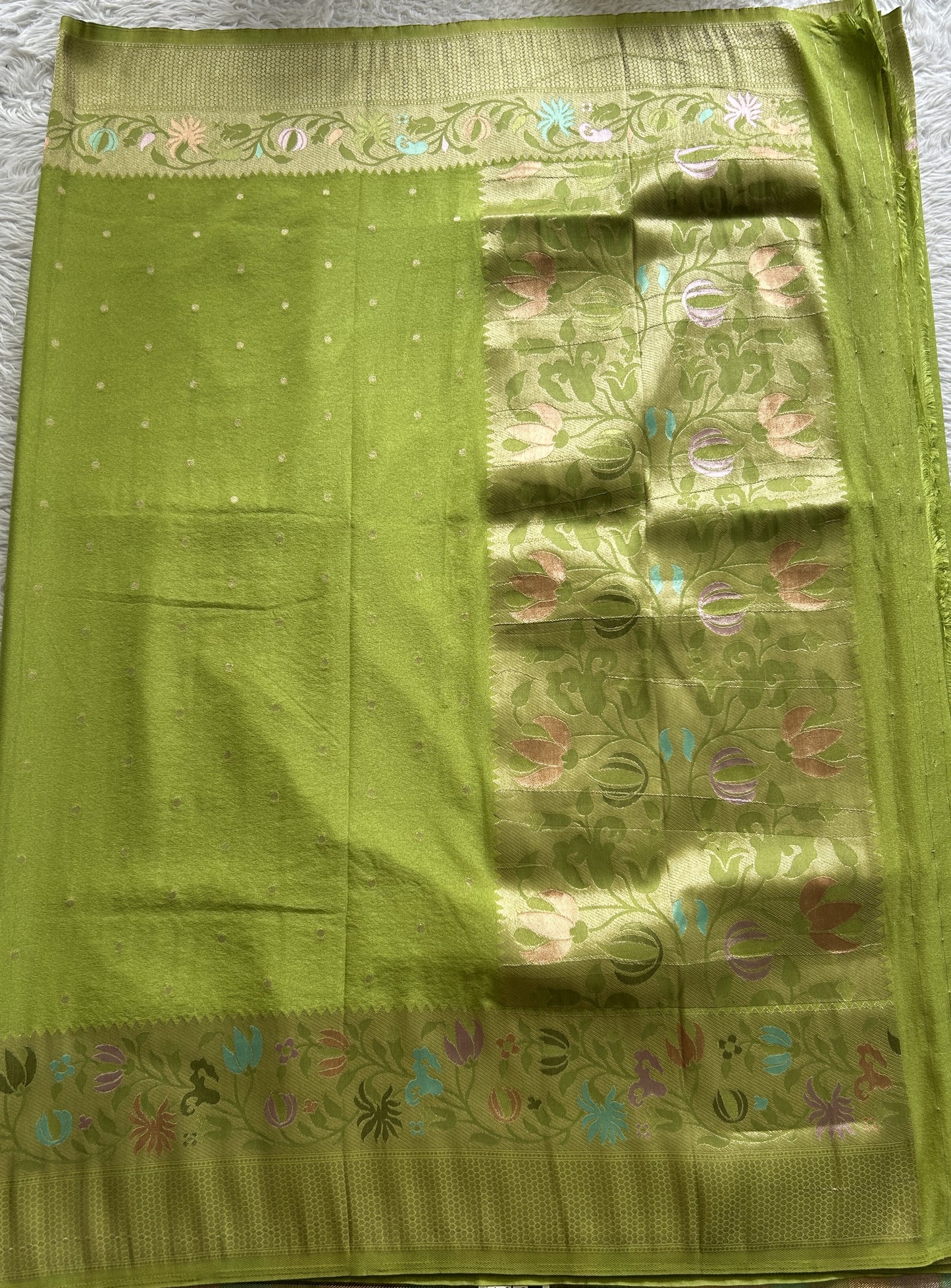 Semi Georgette Saree Light Green Colored Complemented with a Zari Border. - Sampradaya Designer Studio