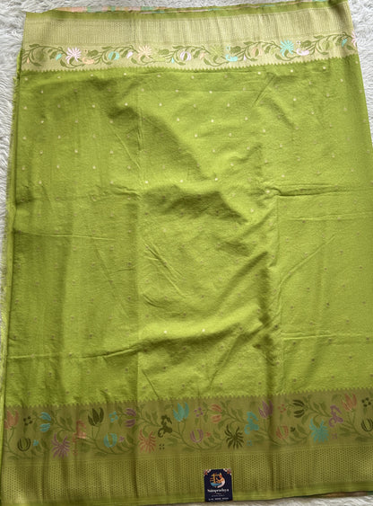 Semi Georgette Saree Light Green Colored Complemented with a Zari Border. - Sampradaya Designer Studio