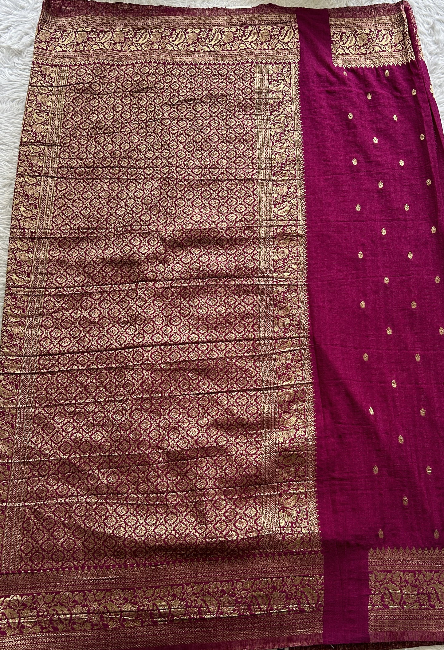 Semi Georgette Saree Dark Pink Colored Complemented with a Zari Border. - Sampradaya Designer Studio