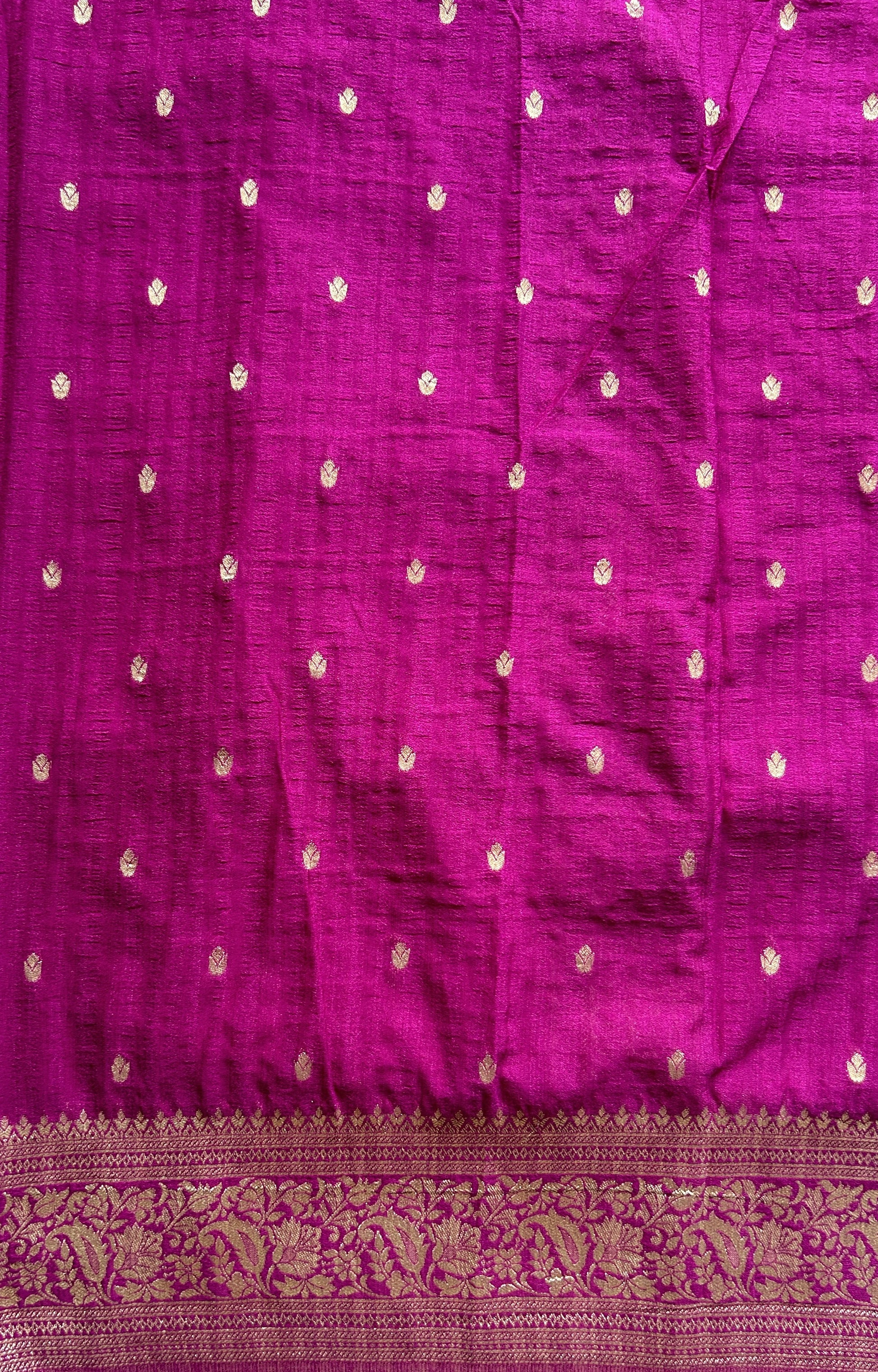 Semi Georgette Saree Dark Pink Colored Complemented with a Zari Border. - Sampradaya Designer Studio