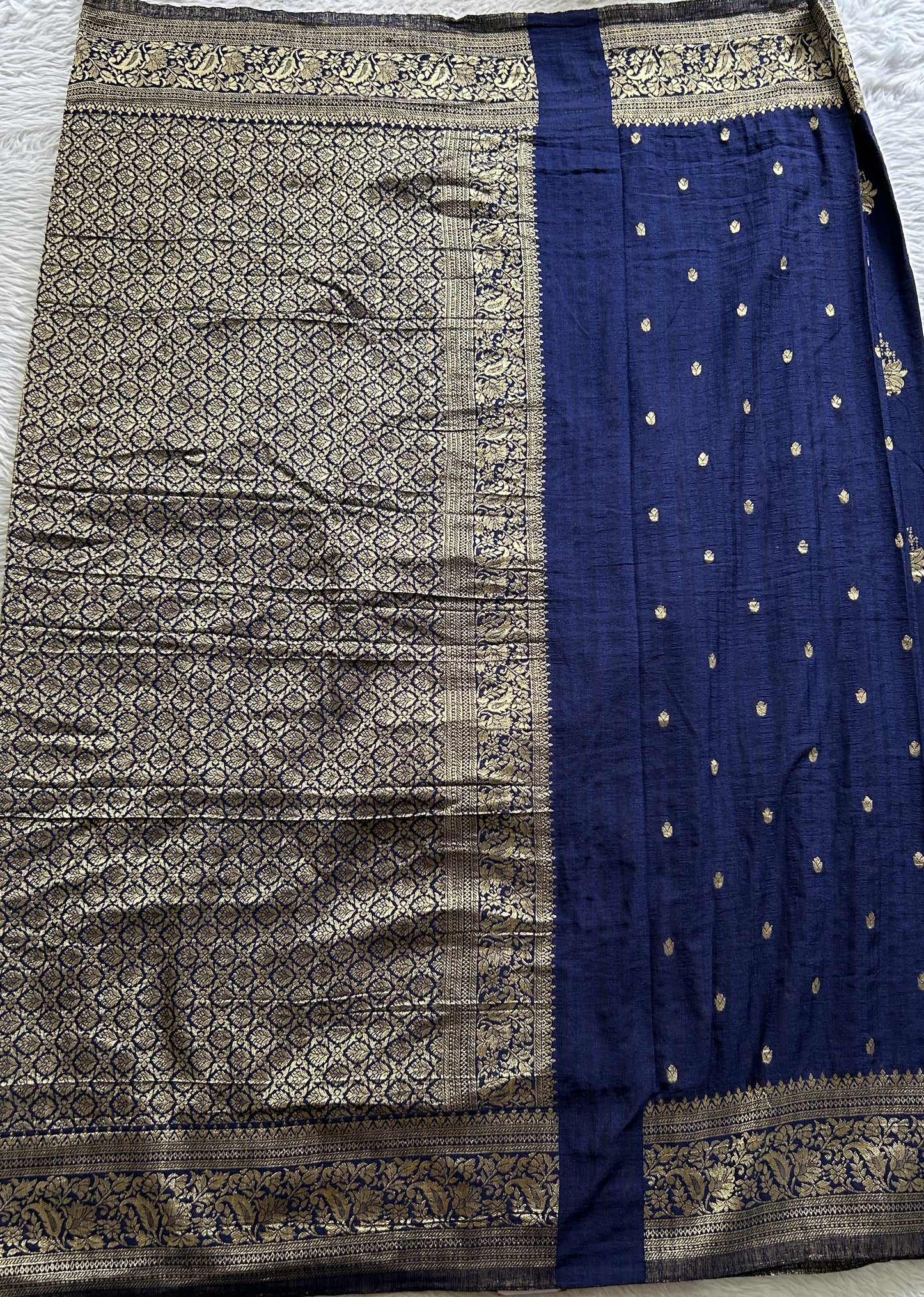 Semi Georgette Saree Ink Blue Colored Complemented with a Zari Border. - Sampradaya Designer Studio