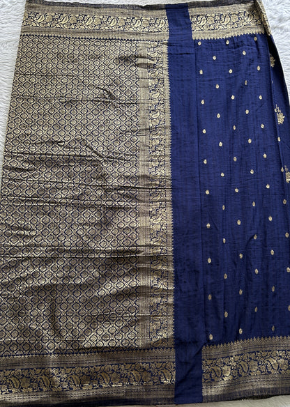 Semi Georgette Saree Ink Blue Colored Complemented with a Zari Border. - Sampradaya Designer Studio