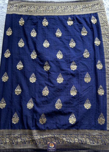 Semi Georgette Saree Ink Blue Colored Complemented with a Zari Border. - Sampradaya Designer Studio