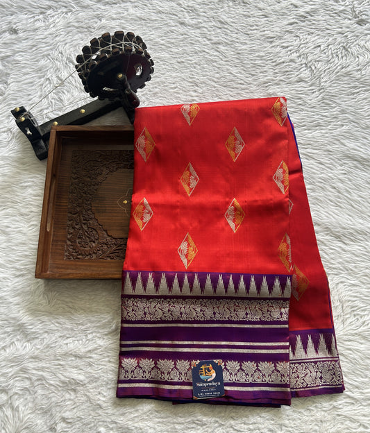 Venkatagiri Pattu Saree Red Colored Complemented With a Zari Border - Sampradaya Designer Studio