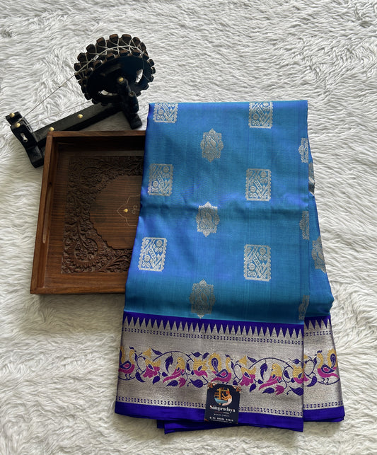 Venkatagiri Pattu Saree Blue Colored Complemented With a Zari Border - Sampradaya Designer Studio