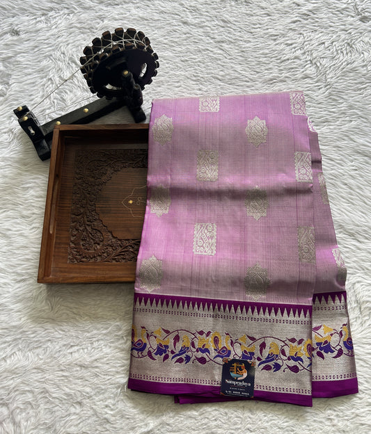 Venkatagiri Pattu Saree Lilac Colored Complemented With a Zari Border - Sampradaya Designer Studio