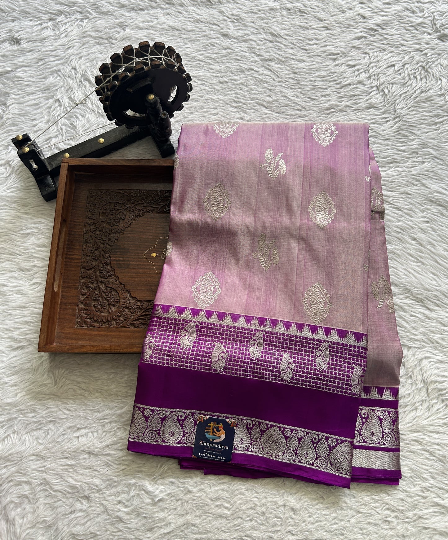 Venkatagiri Pattu Saree Light Lilac Colored Complemented With a Zari Border - Sampradaya Designer Studio