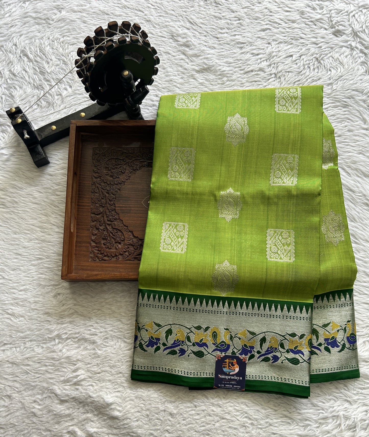 Venkatagiri Pattu Saree Green Complemented With a Zari Border - Sampradaya Designer Studio