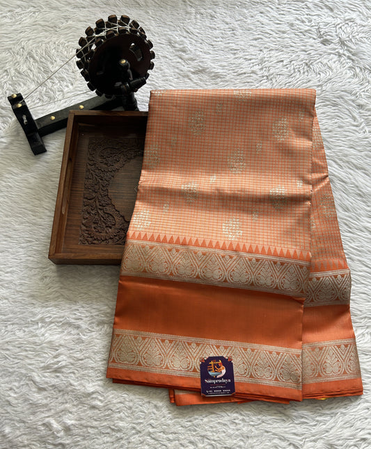 Venkatagiri Pattu Saree Light Orange Complemented With a Zari Gap Border - Sampradaya Designer Studio