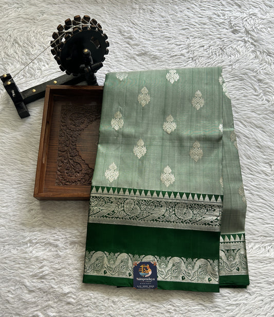 Venkatagiri Pattu Saree Mint Green Complemented With a Zari Gap Border - Sampradaya Designer Studio