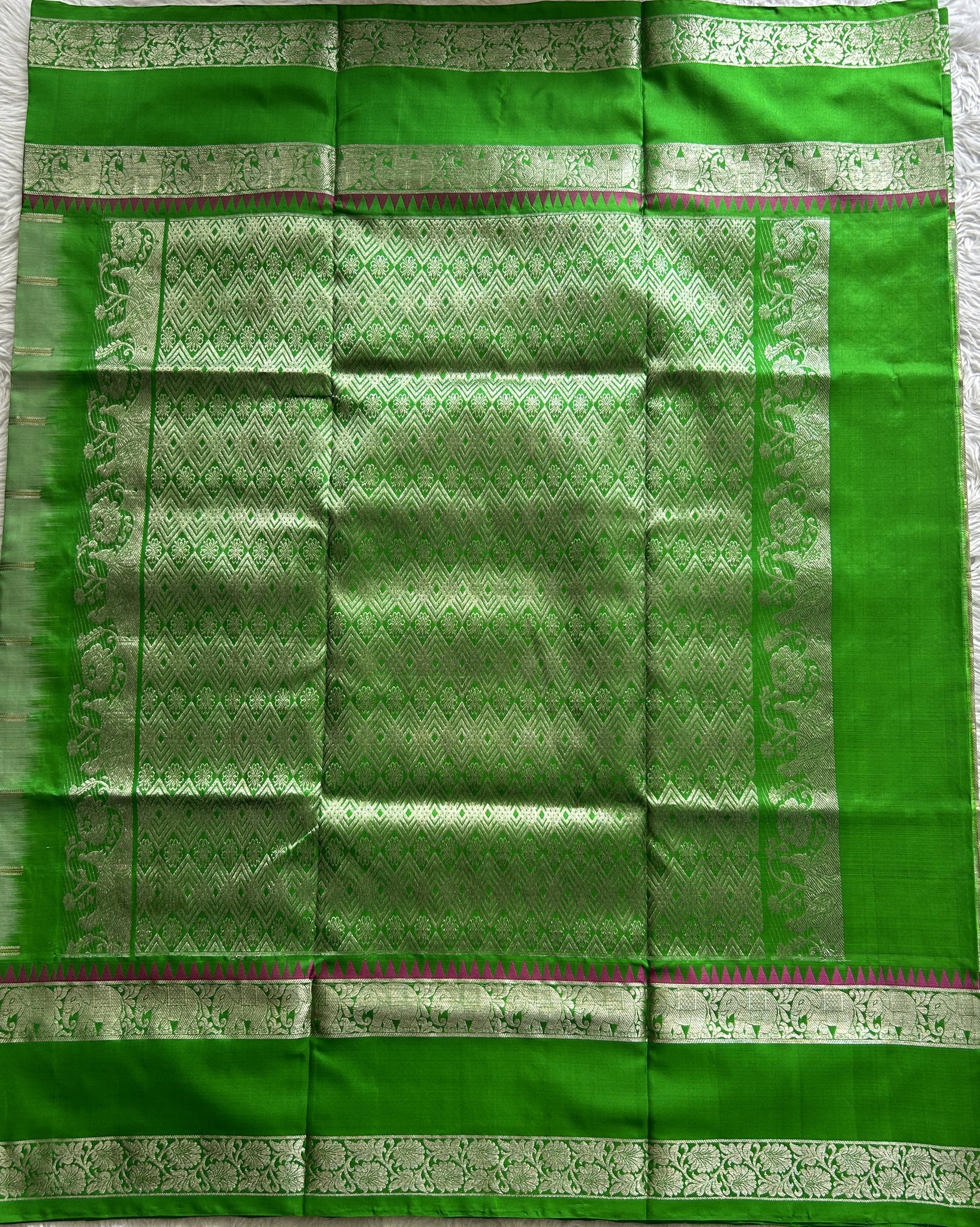 Venkatagiri Pattu Saree Light Green Complemented With a Zari Gap Border - Sampradaya Designer Studio