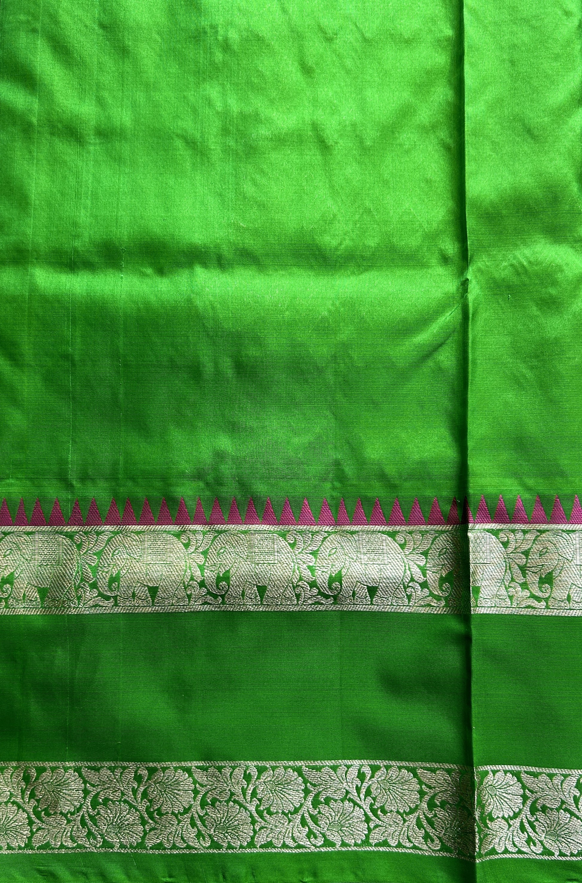 Venkatagiri Pattu Saree Light Green Complemented With a Zari Gap Border - Sampradaya Designer Studio