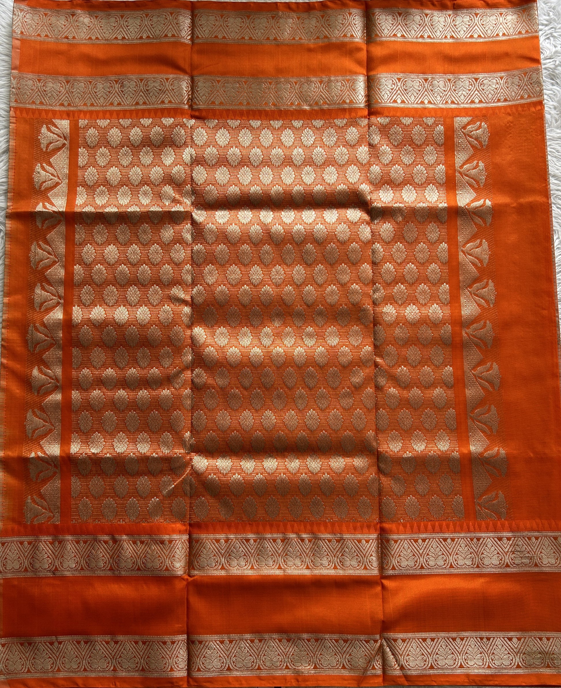 Venkatagiri Pattu Saree Light Orange Complemented With a Zari Gap Border - Sampradaya Designer Studio